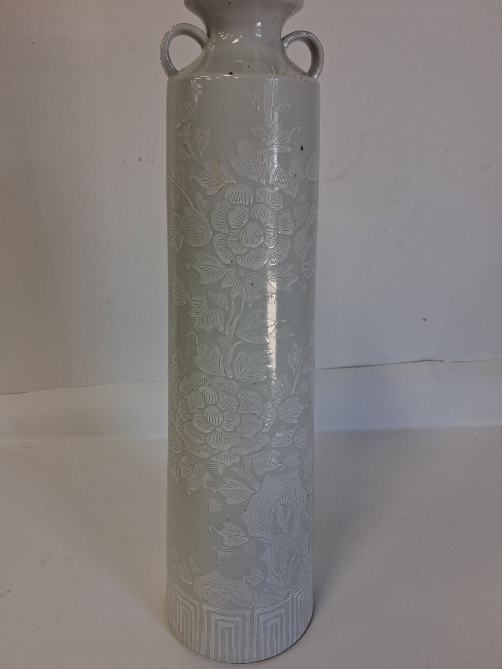 Antique Oriental Pottery Vase: 18" H x 5" Calligraphy marks at the underside