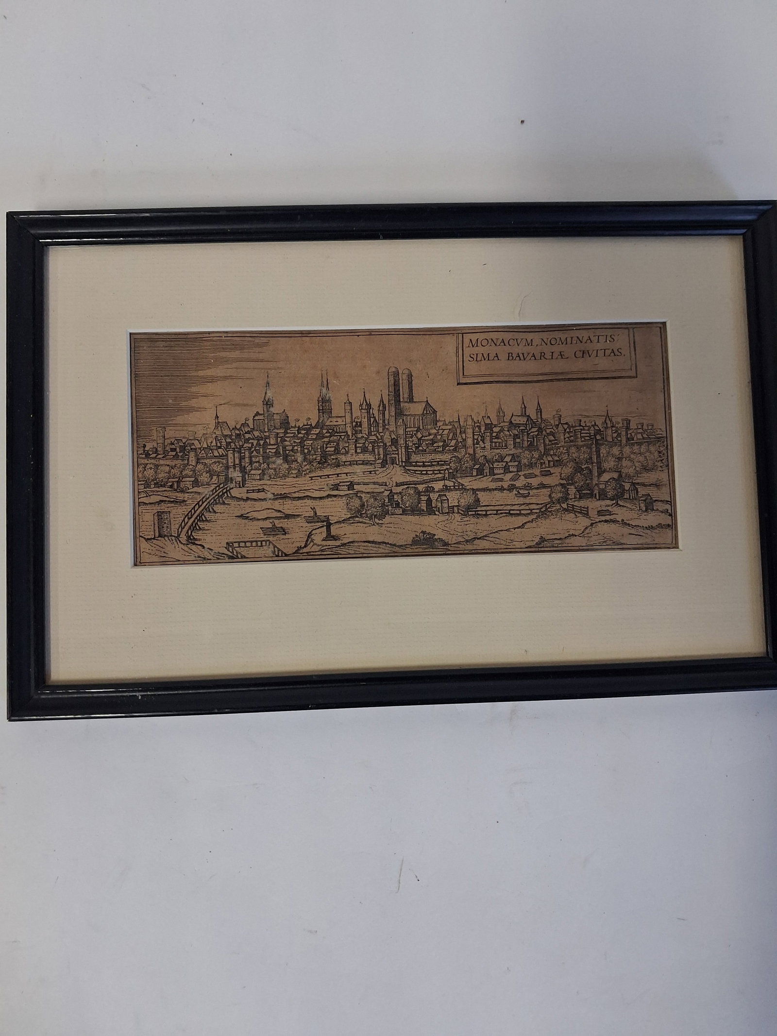 European Engraving Monacvm Nominatis: Sima Bavaria Civitas Matted and framed8 3/8 H x 12 7/8" w