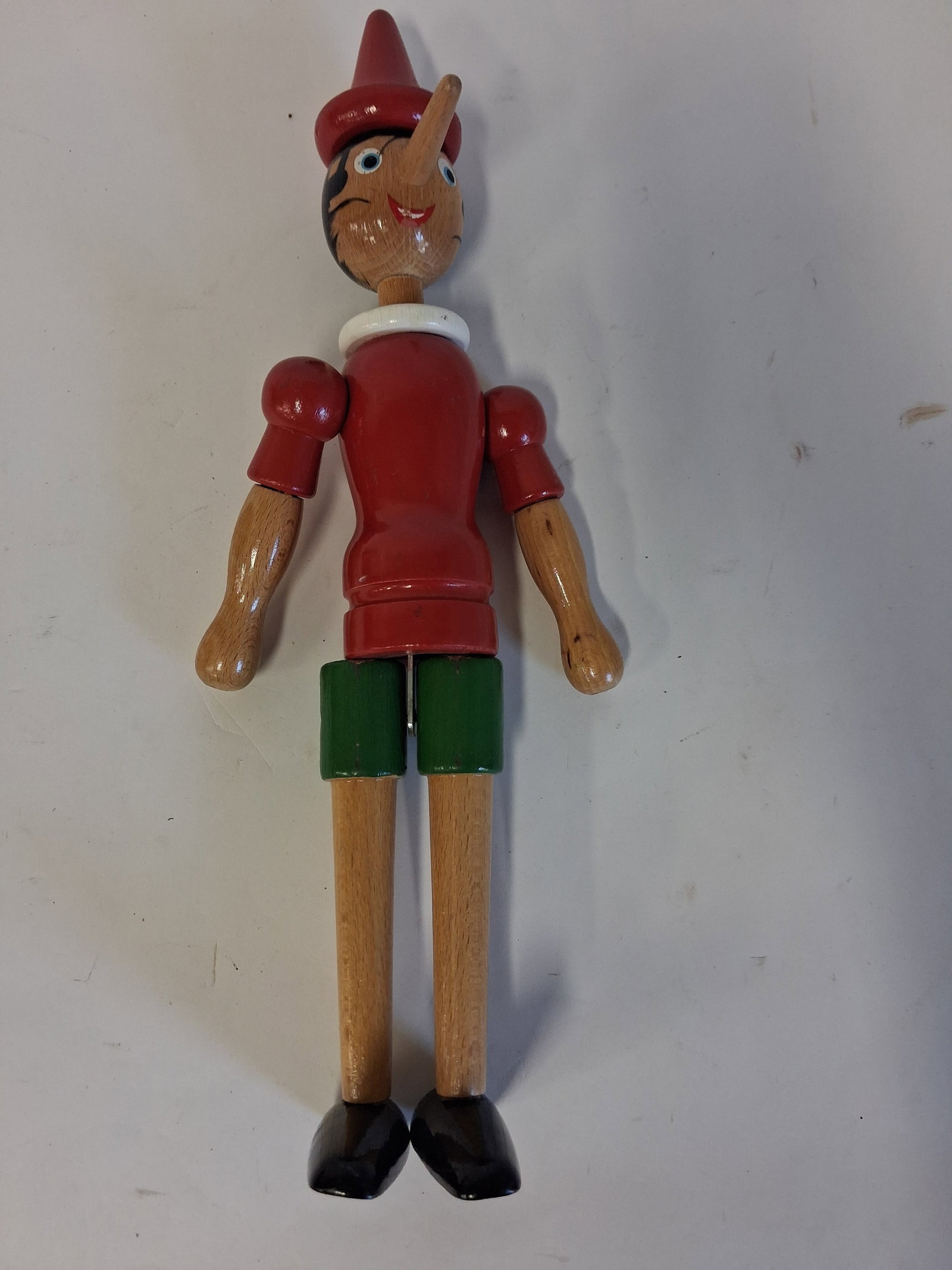 Italian Articulated Pinocchio Figure: With a label for Tonna CE Omegna Italy16in H
