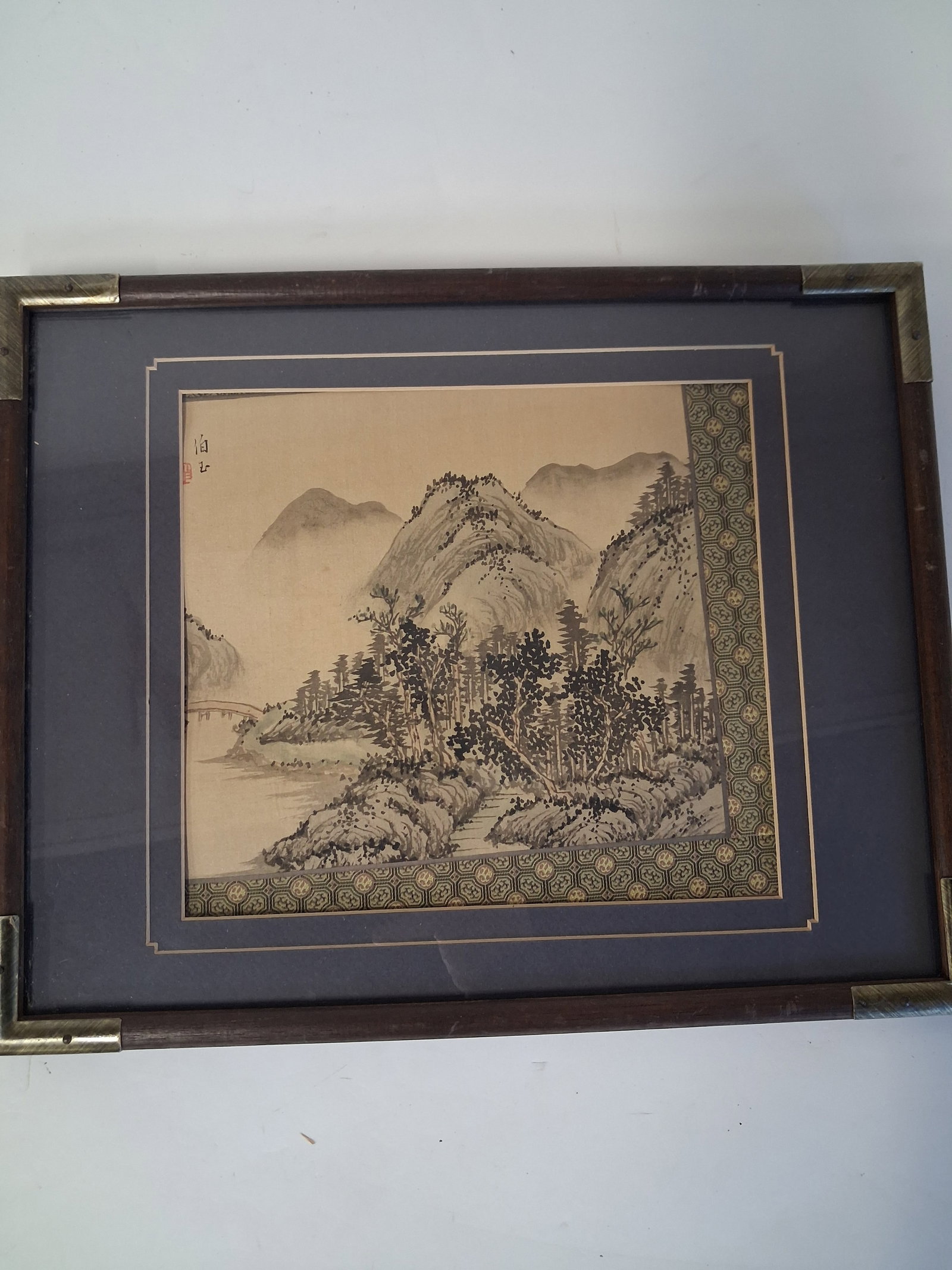 Asian Watercolor Painting: As pictured. Vintage watercolor in frame. 11 3/4" h x 14 3/4" w