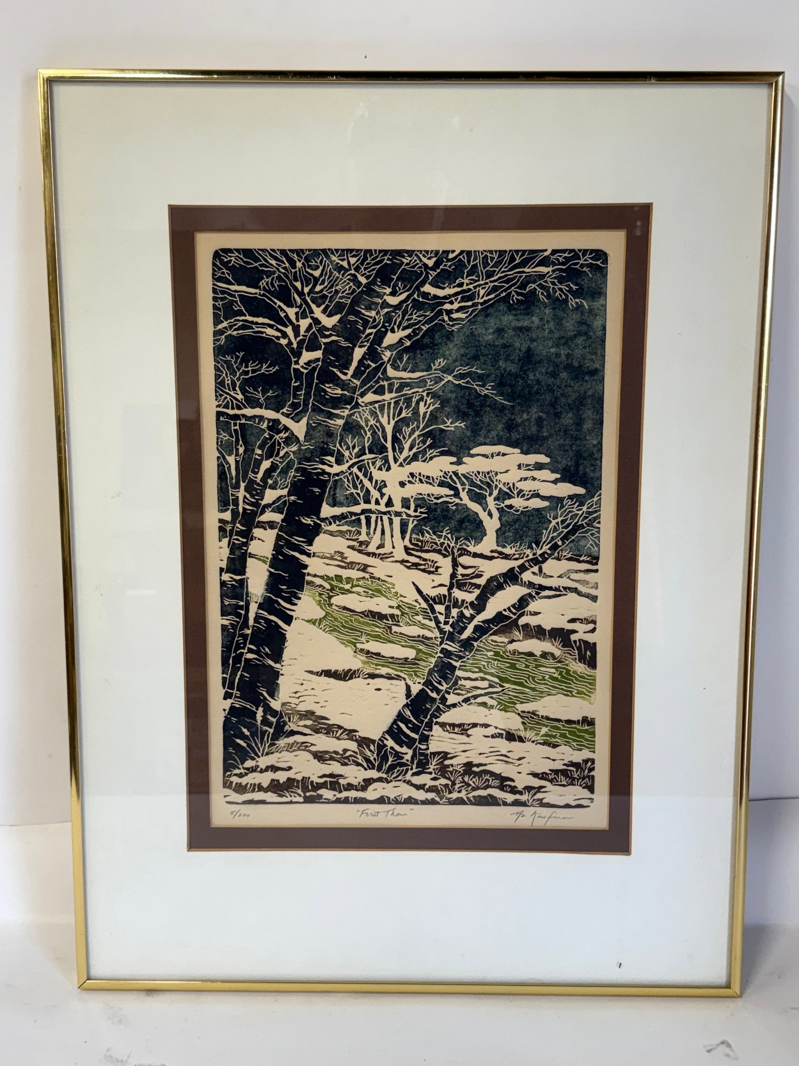 Al Kaufman; 20thC. American Woodblock Print "First Thaw" Signed (1 of 6)
