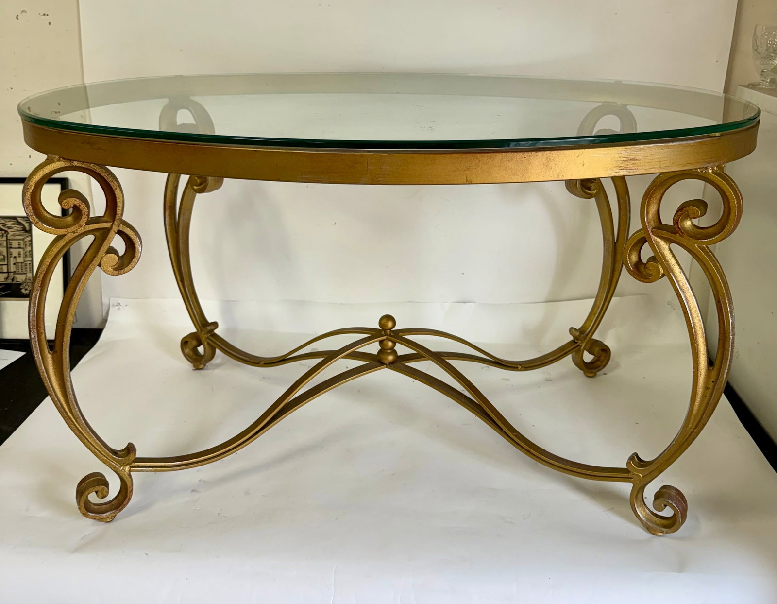 Hollywood Regency Gilt Iron and Glass Coffee Table (1 of 3)