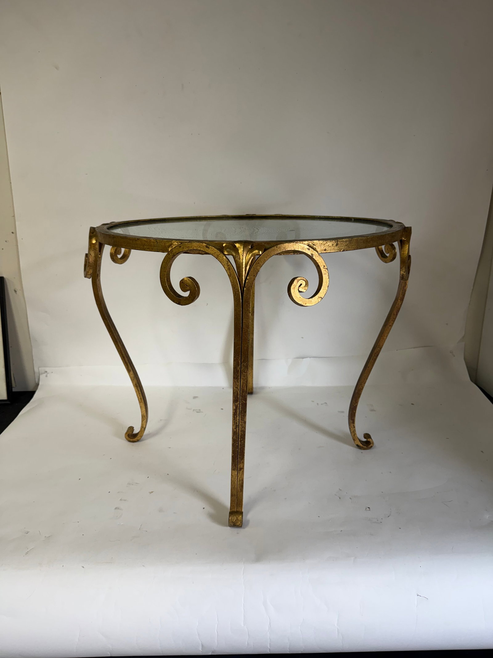 Fancy Hollywood Regency Gilt Iron and Glass Occasional Table (1 of 4)