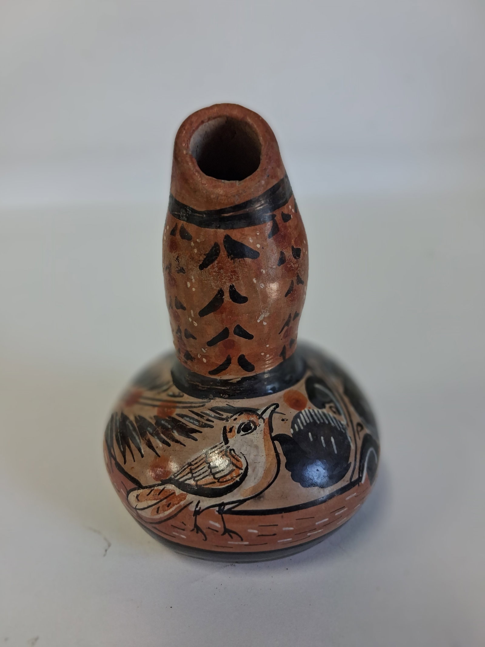 Mexican Art Pottery Vase Juan Civpya: Marked at the underside. Tonala Jalisco. Artist Signed. 5.25”H
