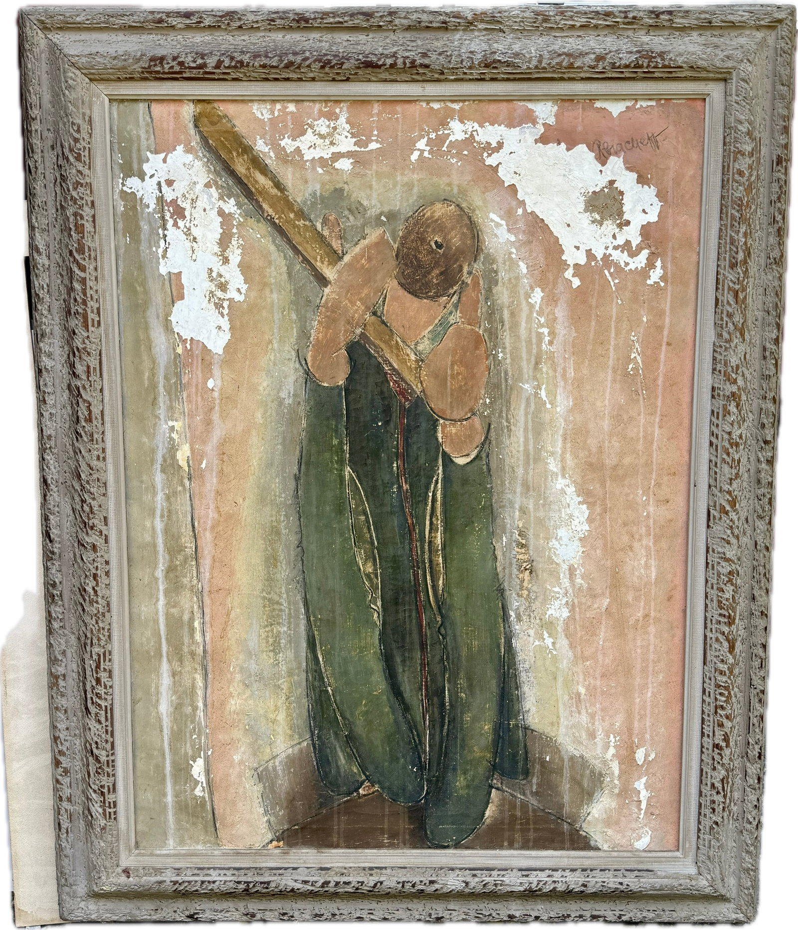 Nicolai Abracheff; Important Bulgarian Oil Ballet Dancer Signed(as is) GREAT FRAME!: Nicolai Abracheff(Bulgarian 1897-1977)Important Oil on canvas. Ballet Dancer Signed upper right. (as is) Needing restoration. GREAT FRAME!; 40in. X 30in.(image), 48.75in. X 38.75in.(framed)Nicolas was