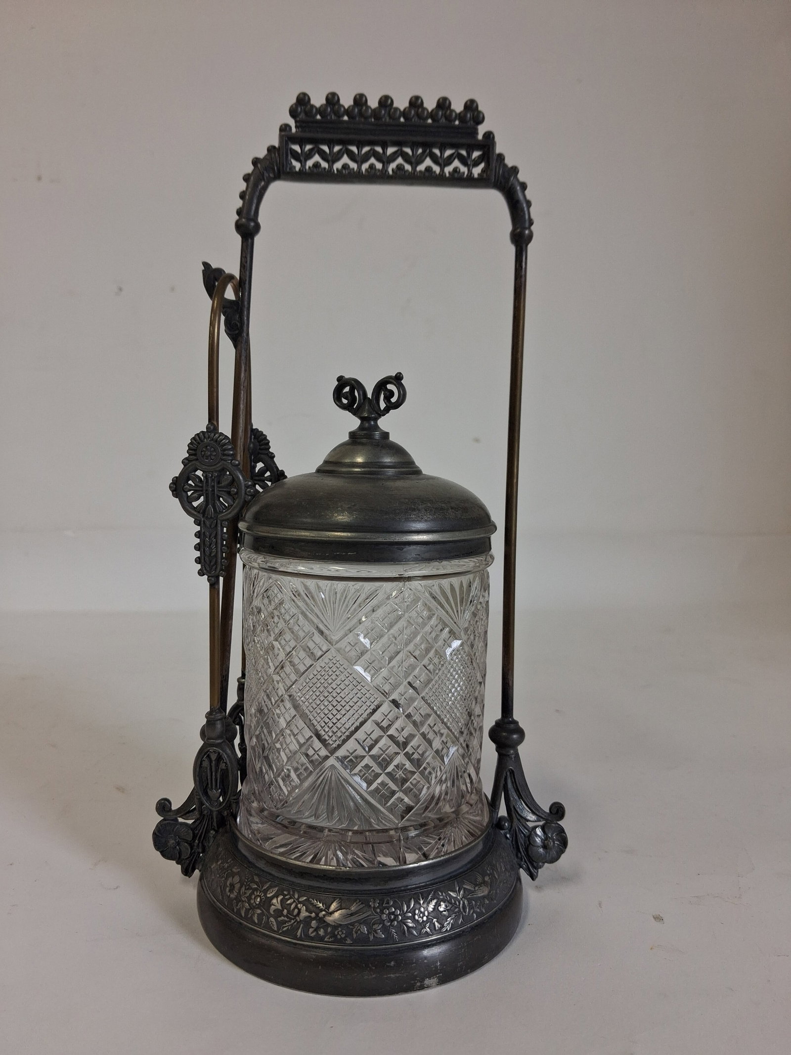 Victorian Pickle Castor: 10 5/8" hBeautiful cut glass pockle jar castor with tong. As pictured.