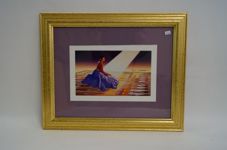 R. C. Gorman Print "Blessing Way": Matted. Framed. Signed by the artist. 16 3/4" x 13 3/4"