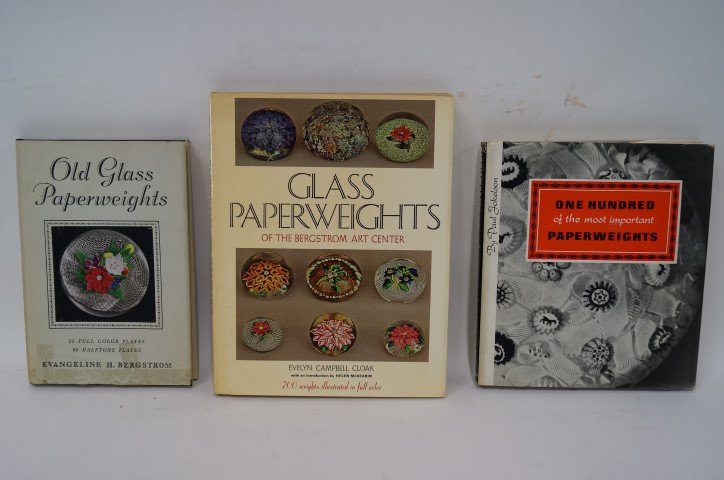 Three(3) Books: Glass Paperweights: Bergstrom, Old Glass Paperweights; Jokelson, 100 of the Most Important Paperweights; Cloak, Glass Paperweights of the Bergstrom Art Center