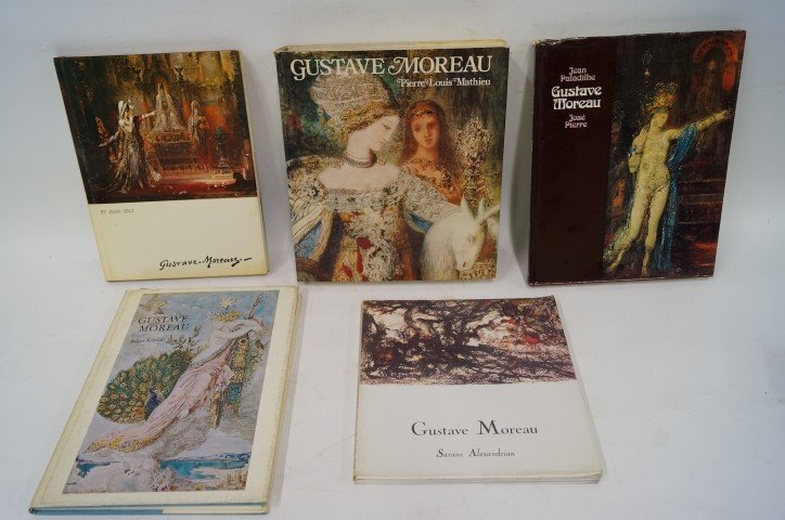 Gustave Moreau Books (5): Kaplan, Julius, Gustave Moreau 1974; Paladine, Jean and Pierre, Jose, Gustave Moreau, Praeger, 1972 (dust jacket torn at back); Selz, Jean, Gustave Moreau; Alexandrian, Sarane, Gustave Moreau; Mathieu
