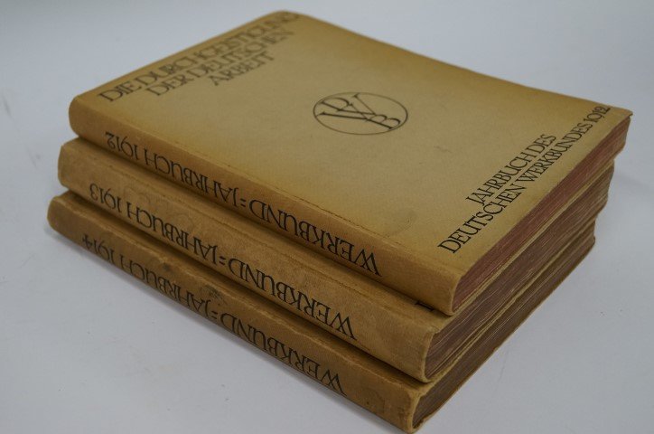 Three(3) Volumes: Werkbund-Jahrbuch: 192, 1913, 1914. Published by Verlegt Bei Eugen Diederichs. Illustrated in B&W with some color. Three(3) volumes.