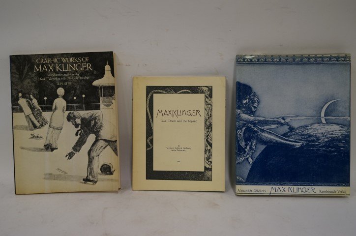 Max Klinger Books (3): J. Kirk, K. Varnedoe, with Elizabeth Streicher, Graphic Works of Max Klinger (74 plates). Soft cover; Duckers, Alexander and Verlag, Rembrandt, Max Klinger, 1976; Max Klinger - Love, Dear and Beyond