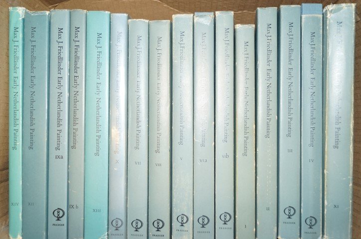 Set of Sixteen(16): Early Netherlandish Painting: Max J. Friedlander. Published: Frederick A. Praeger, Inc., Publishers. 1967. Complete set of 16 representing 14 volumes. . Volumes VI and IX are comprised of two(2) volumes each. Illustred in B&W.