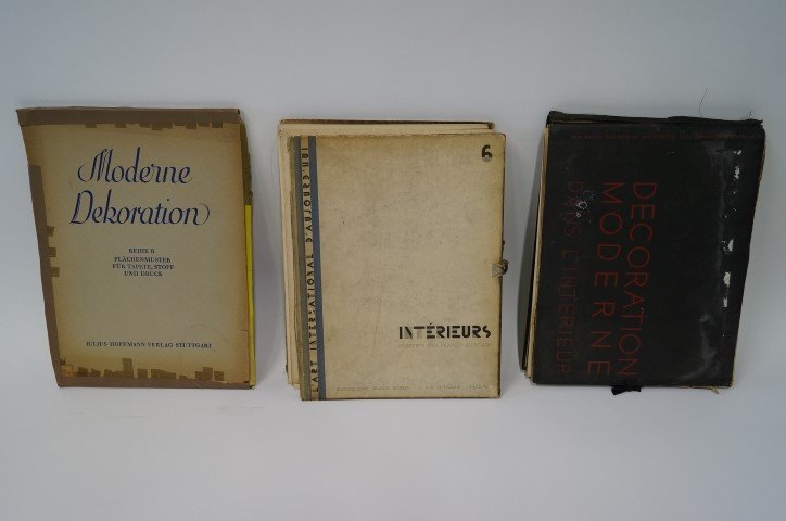 Three(3) Porfolios: Moderne Decoration: Julius Hoffmann. Moderne Dekoration; Henri Delacroix. Decoration Moderne: Dans Linterieur; Charles Moreau. Interieurs: Presente Par Francis Jourdain. Many lithographed color plates.
