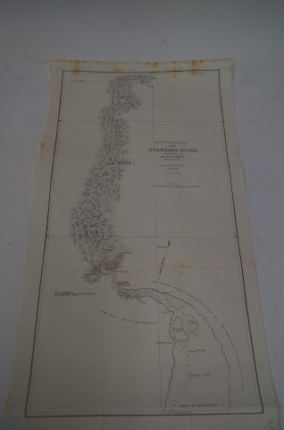Reconnaissance of the Colorado River Map: Made by order of Maj. General D.F. Smith, Commanding Pacific Devision. By Geo. H. Derby, Lt. US Tap Eng. Dec 1850, drawn by Lt. Derby. 24x12.5"
