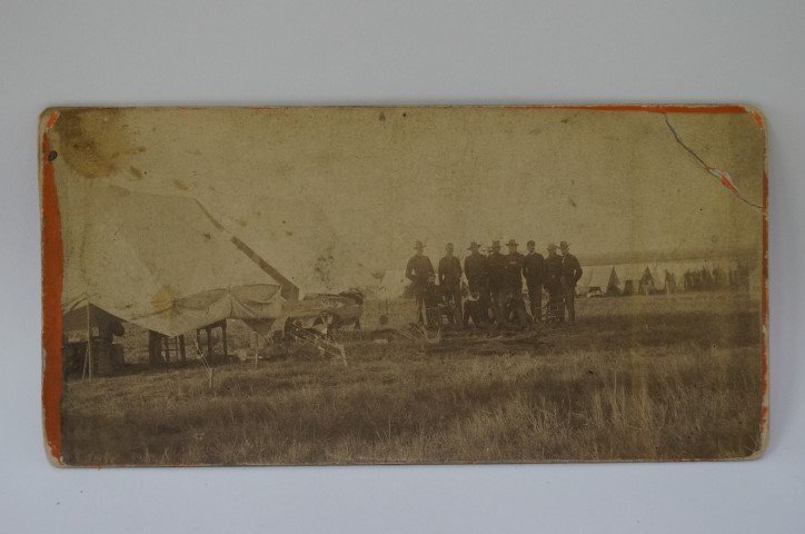 Stereoview Card Fort Gates Texas: Fair condition. Crease upper right which will probably be visible in the photo and staining which may be visible in the photo 3 1/4" x 6 1/2"