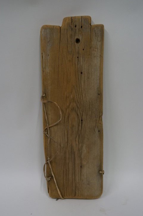 American Indian cradle board: Hand made wooden cradle board. Pueblo design; 21.5in. H. x 7.25in. W.