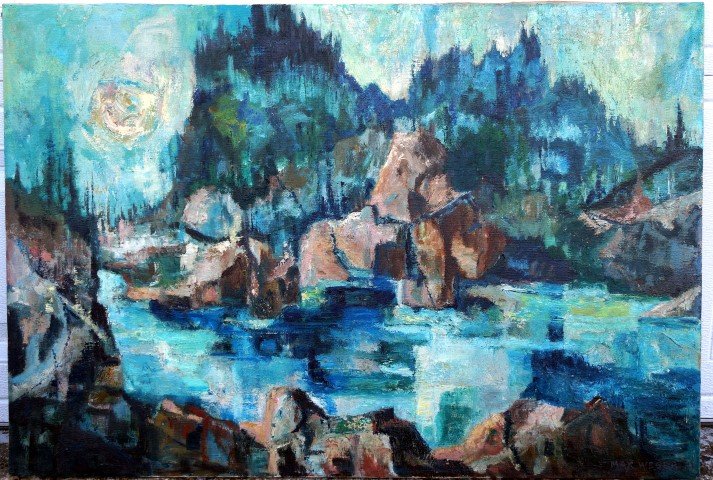 Max Weber; Oil painting signed: Oil on canvas, Mountain Solitude signed l.r. and dated '44(1944); 26in. X 38in. Unframed