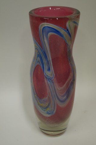 Murano glass vase: Italian glass vase. Internal multi colored swirled decoration; 14in. H.
