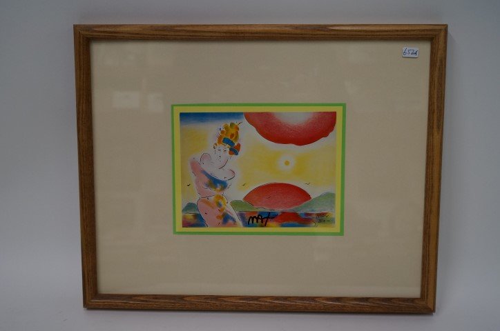 Peter Max print signed: Untitled. 1980. Signed in black felt pen; 4.75in. X 6.25in.