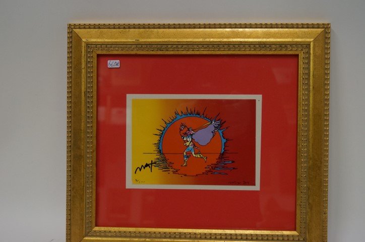 Peter Max print signed: Runner. 1981. Signed in black felt pen; 4.5in. X 6.5in.