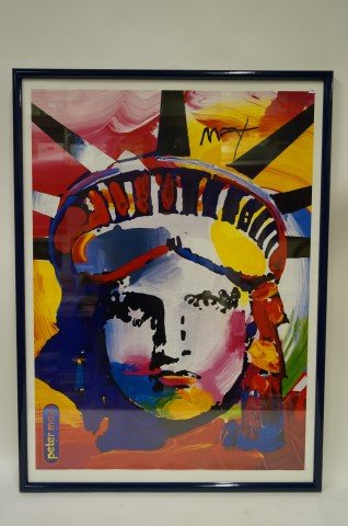 Peter Max print signed: Lady Liberty. Signed in black felt pen; 33in. X 24in.