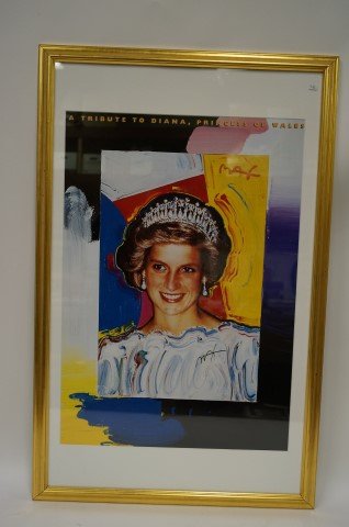 Peter Max print signed: A Tribute to Diana, Princess of Wales. Signed in black felt pen; 25in. X 17.5in.