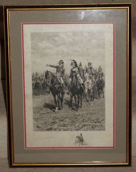 Engraving, Napoleonic Marshalls: Pencil signed in the margin. C. 1909 by (not legible), Bond St. London and W. 28th St. NYC. Printed by C. H. Whittmann Matted and gallery framed 15" x 10"