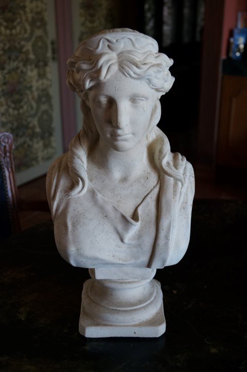 Germania Plaster Bust: plaster bust of a woman; 18in. H.Please note: The correct picture has been replaced and represents the bust being sold.