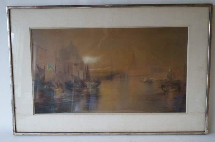 Thomas Moran; Watercolor Painting signed: Watercolor and pastel, Venetian Scene signed l.l. and dated 1897; 16in. X 28in.