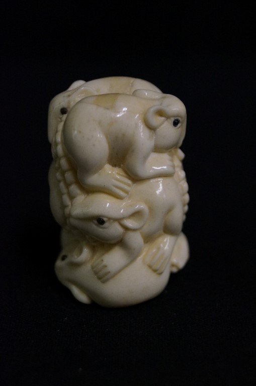 Marine Ivory "Nest of Rats" Netsuke: 2"H.