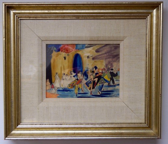 Leon Bakst; Russian watercolor signed: Watercolor on paper,Illustration of a Theatre Performance signed l.r. and dated 1922; 6.25in. X 8.25in.