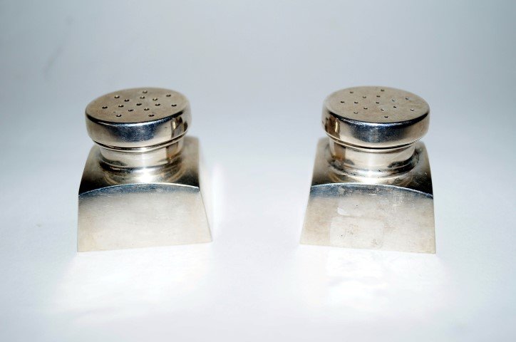 Black Starr & Gorham Sterling Shakers: Salt and Pepper shakers marked Black, Starr & Gorham #66. Geo. Washington Reproduction. 1 3/4" x 1 3/4: