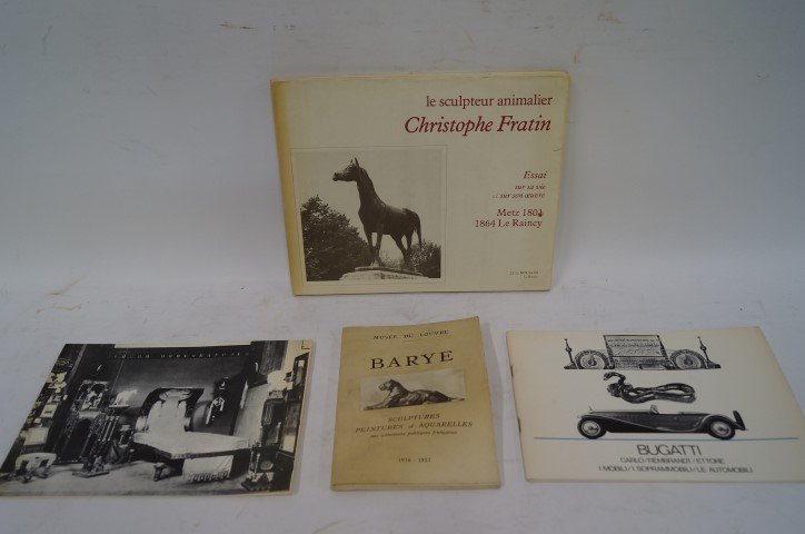 Sculpture Books (5): Barye. 1956-1957. The Louvere. Sculptures. Peintres et Aquarelles (a list); Bugatti (2); Christophe Fratin; Animal Sculptures. All softcover.
