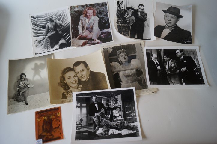 Mixed Movie Still Lot (11): Carole Lombard , one color and one black and white. Included in the lot is the negative for the color photo. ; Bogart and William Holden in a movie scene; Abbott and Costello in scenes from a movie (2
