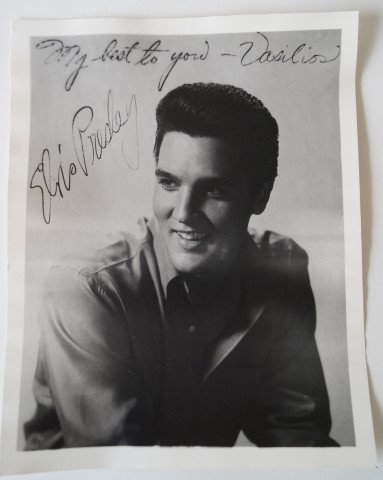 Signed Elvis Presley Photograph: Black and white. Signed in ink "My best to you-Vasilios" Elvis Presley 8" x 10"