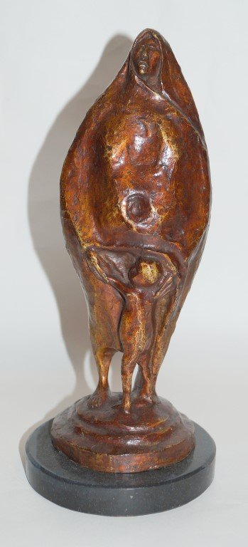 Francisco Zuniga; 20th C,. Latin Amer. Bronze signed: Bronze figure, Mother and Child signed. Marble base; 11in. H.