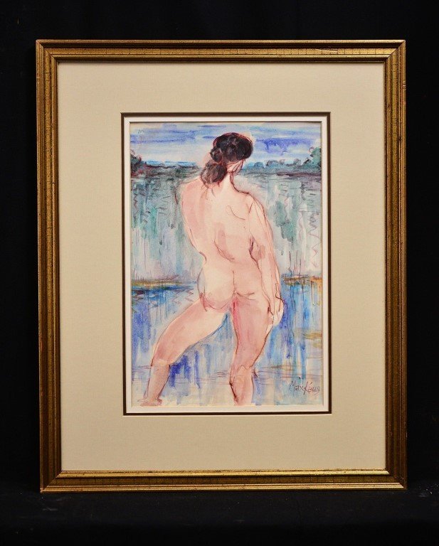 Max Kaus; 20thC. German Watercolor Painting Signed: Watercolor on paper, Standing Nude signed l.r; 14in. X 9.5in.(image size)