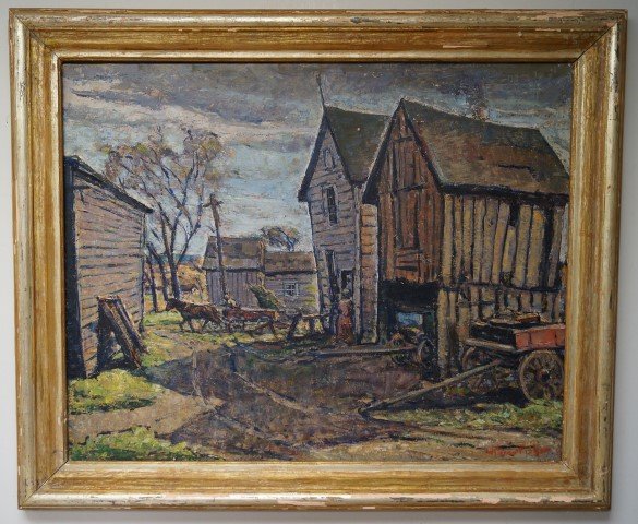 William Fisher; American Oil Painting Signed: Oil on board, Jordan Smith Farmstead signed l.r.; 24in. X 30in.
