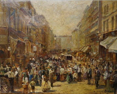 George Luks(attributed to); American Oil Painting: Oil on canvasboard, Lower East Side signed l.r. Inscribed and signed on reverse; 16in. X 20in.