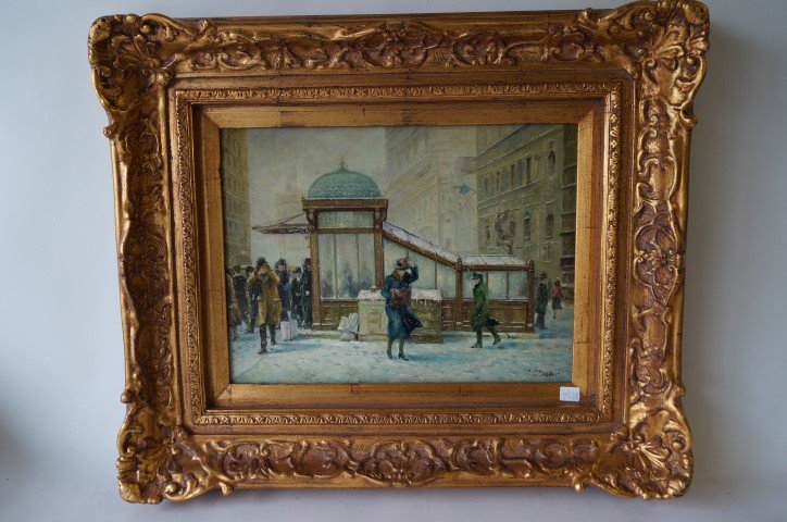 C.C. Cooper; 20th C. Oil Painting Signed: Oil on panel, Unior Square in Winter signed l.r.; 12in. X 16in.