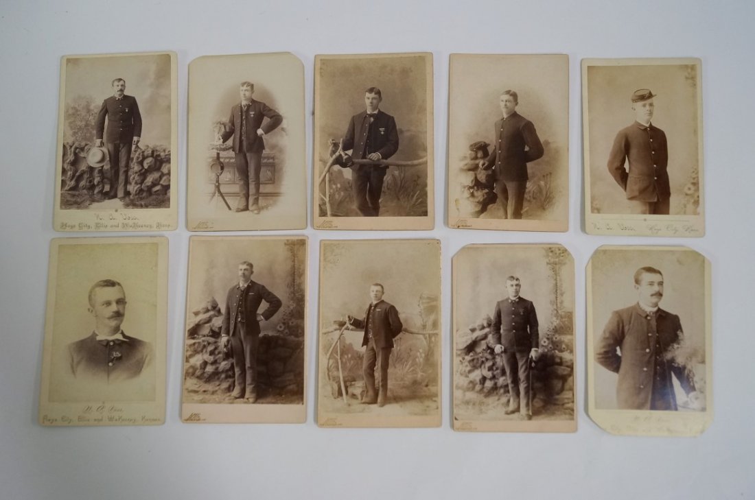 Military Cabinet Cards (10): All by N.A. Voss, Hays City, Kansas. Three with upper corner clipped, probably for album insertion. All measure 4.5x6.5"