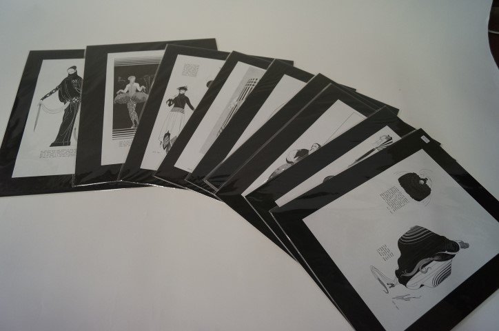 Lot of ten(10) Erte fashion prints: Ten(10) fashion prints. Black and white; 14in. X 11in.