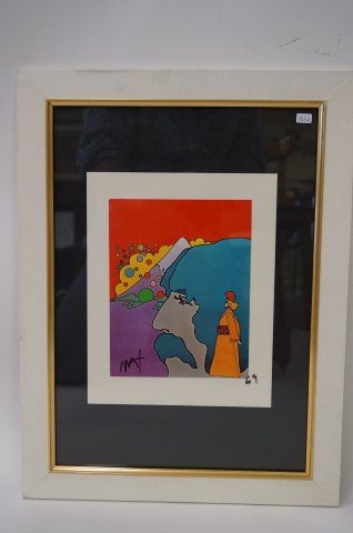 Peter Max print signed: Holiday, Abstract Self Portrait. 1969. Signed in black felt pen; 10in. X 8in..