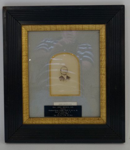 Early 19th C. Masonic Photograph, Rev. John Brown, D.D.: Well framed photograph of Rev. John Brown, D.D. Chaplain of the Hudson River Masonic Lodge #607 F. & A. M. Deceased, 12 August 1884 at 93 years of age; 5.25in. X 4in.(sight size). Having original labe