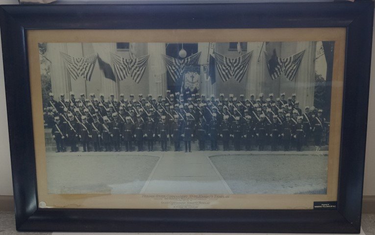 Early Masonic Photograph, Hudson River Commandery, No.: Oversized photograph. Hudson River Commandery, No. #5, Knights Templar. Commemorating the 107th Annual Conclave. Grand Commandery Knights Templar, State of NY. Newburgh, June 21-23rd, 1920; 25.75in. X