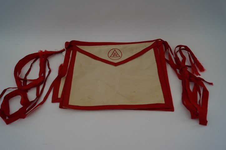 Masonic Aprons (3): White cotton, red borders. Three in the lot. 13 1/4"h 15 1/2"w