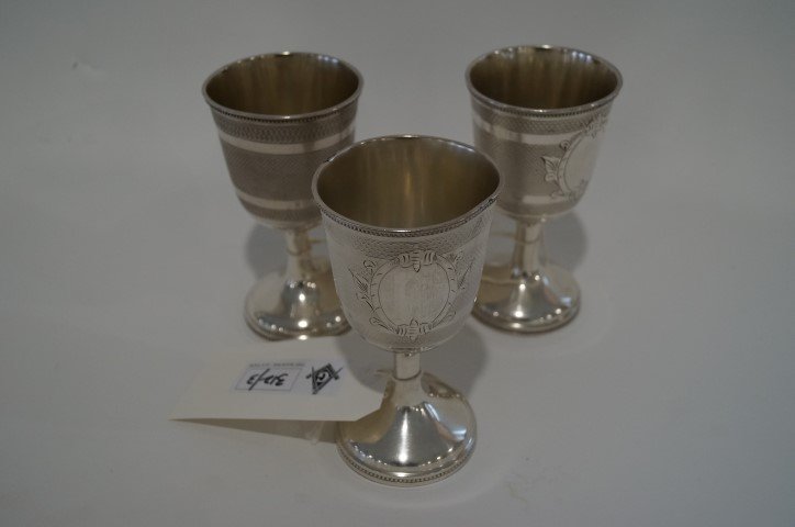 Commandery American Silverplates Goblets (3): Roger, Smith & Co. No. 12. New Haven, Conn. Markings at the bottom. 6"h