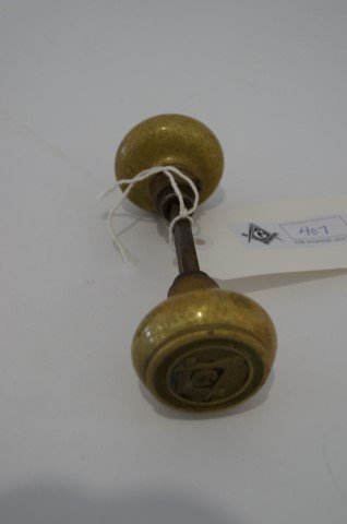 Masonic Brass Door Knob: With emblem. All original. With fittings 6"L. 2"W