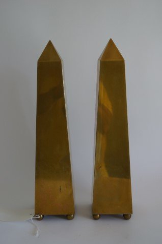 Pair of Brass Obelisks: Footed. 15 1/2"h