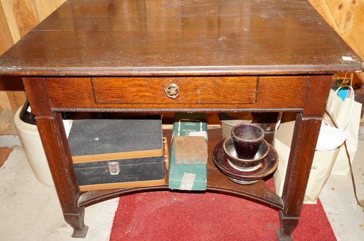 Turn of the Century Oak Desk: One drawer, one shelf bottom. 28"h 36"w 25"d